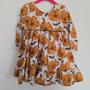 Pink Chicken Girls Yellow Floral Poppy Metallic Stripe Long Sleeve Dress 2Y